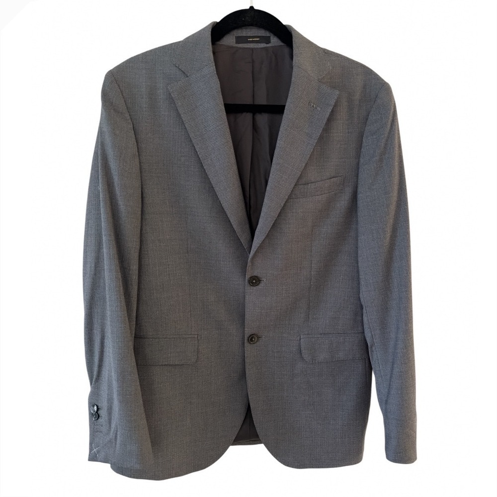Massimo Dutti‎ Mens Extrafine Wool Blazer Grey Regular Fit Sport Coat 2 Button